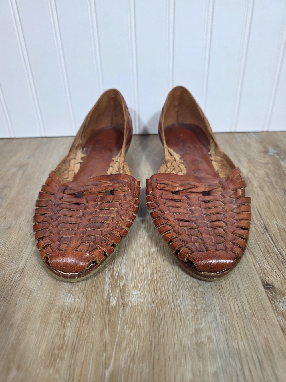 Jennifer Moore Adventure Women’s Brown Leather Woven Huarache Flats - Picture 3 of 11
